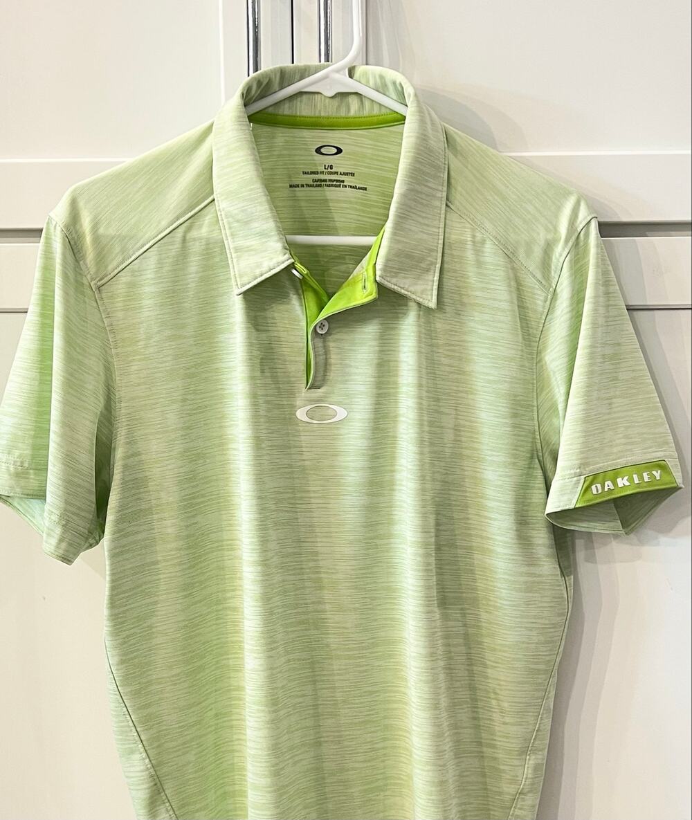 OAKLEY Polo Tailored Fit Mens Sz L Green Short Sleeve Collared Golf Shirt